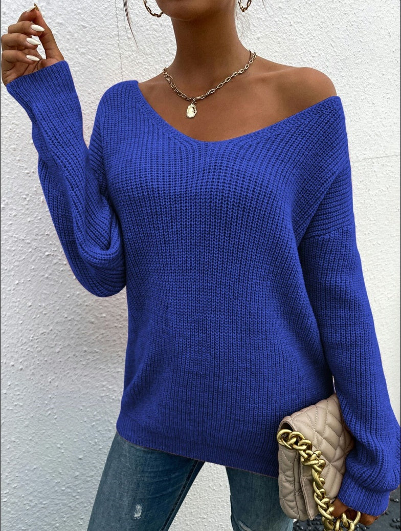 VibeKnit V-Neck Backless Sweater