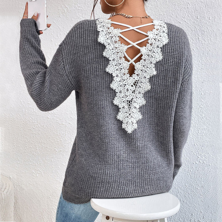 VibeKnit V-Neck Backless Sweater