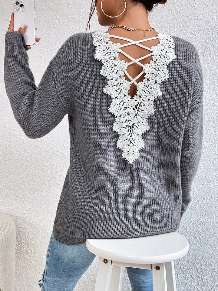 VibeKnit V-Neck Backless Sweater