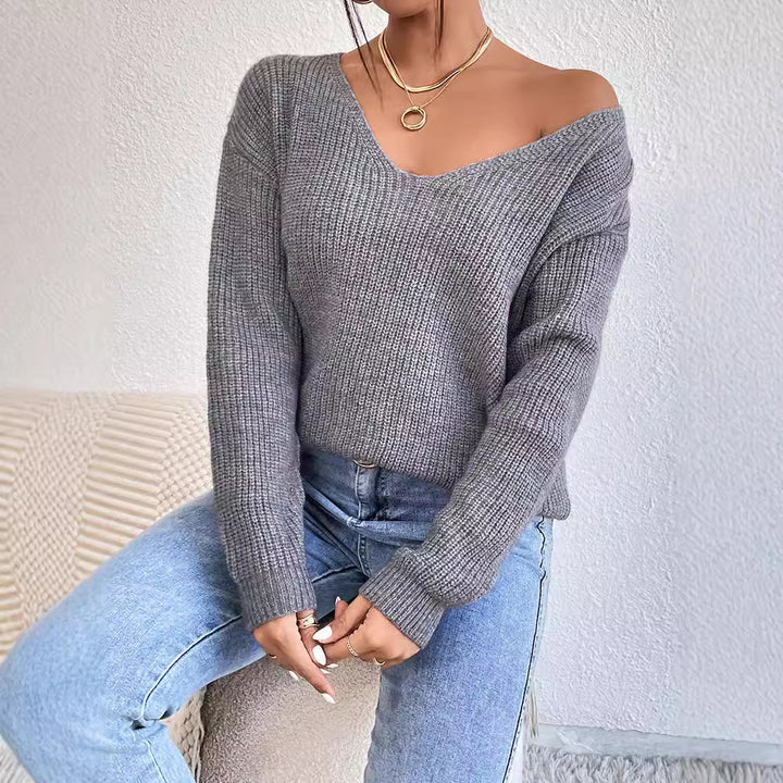 VibeKnit V-Neck Backless Sweater