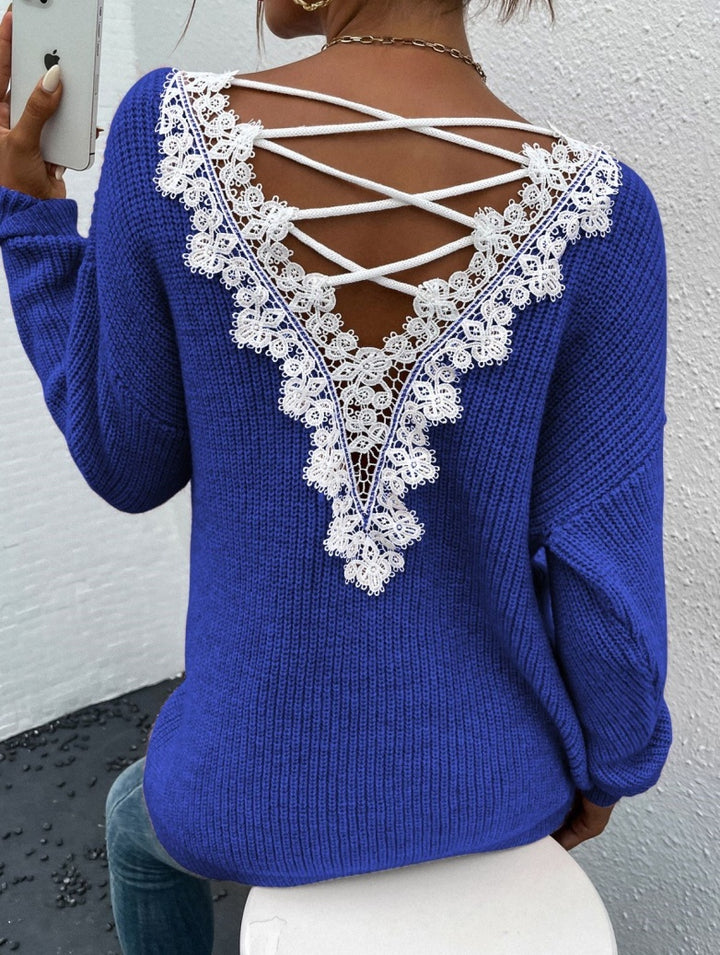 VibeKnit V-Neck Backless Sweater