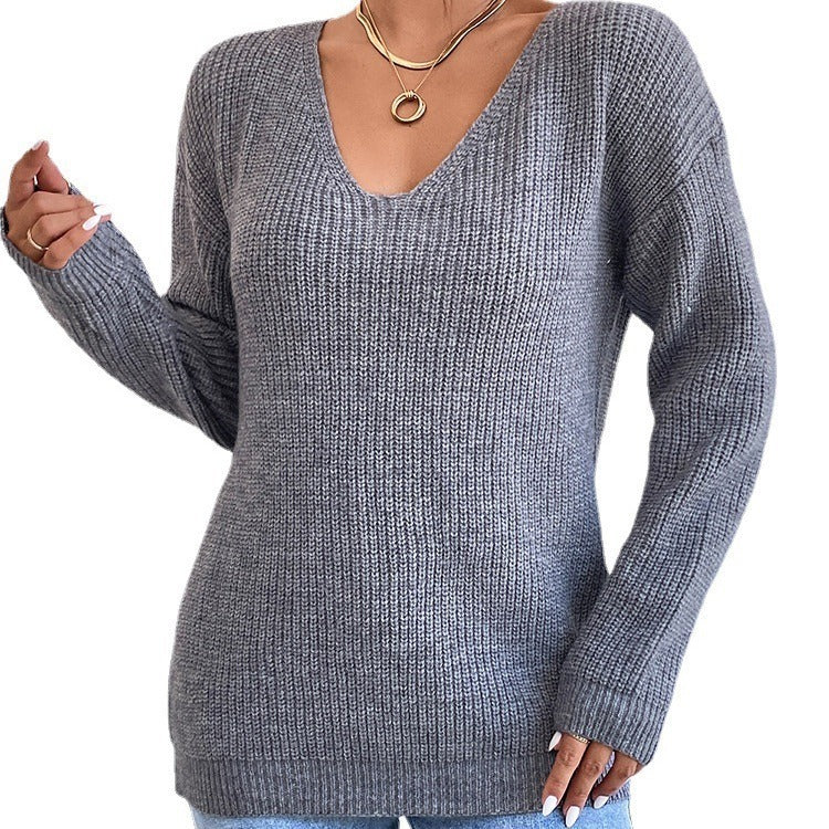 VibeKnit V-Neck Backless Sweater