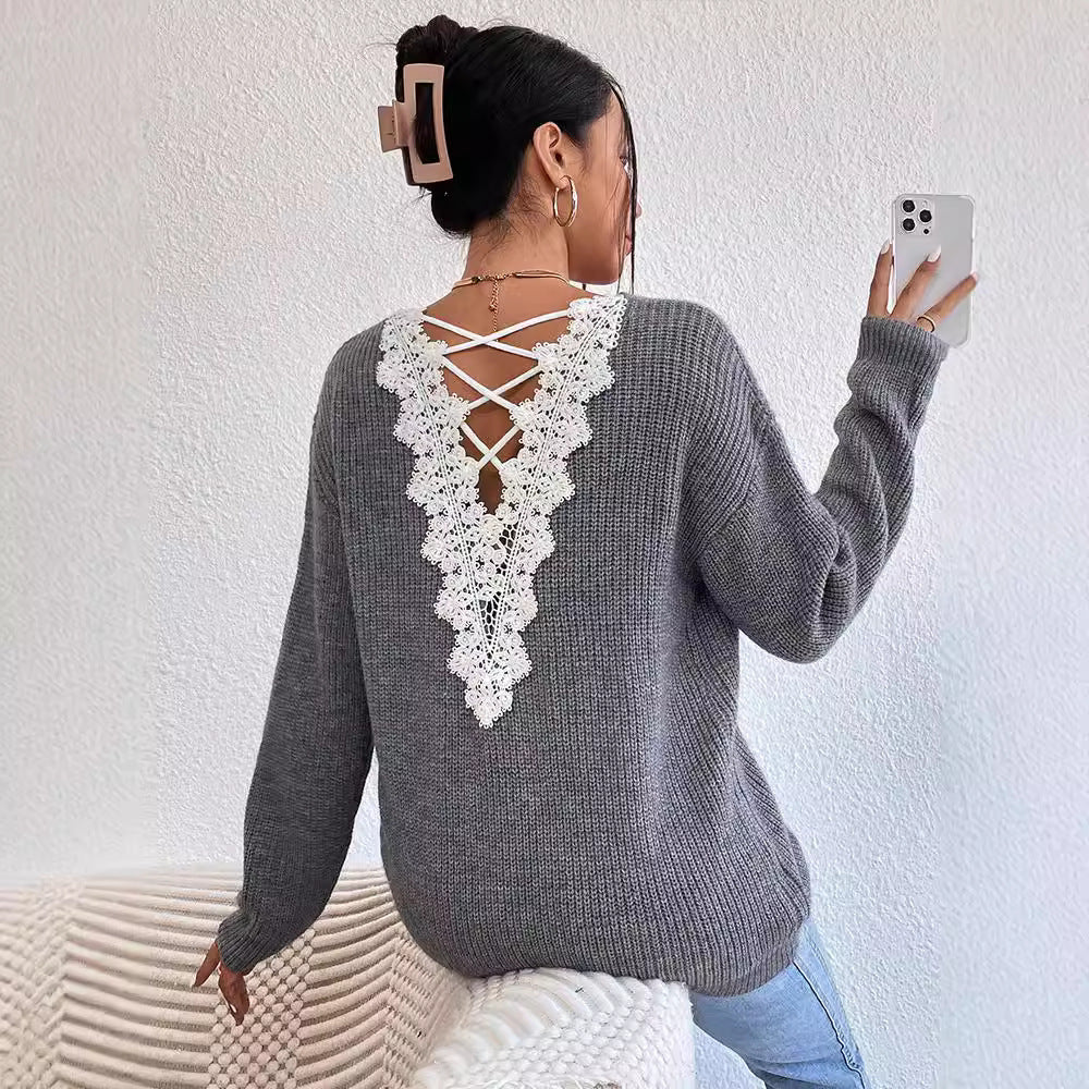 VibeKnit V-Neck Backless Sweater